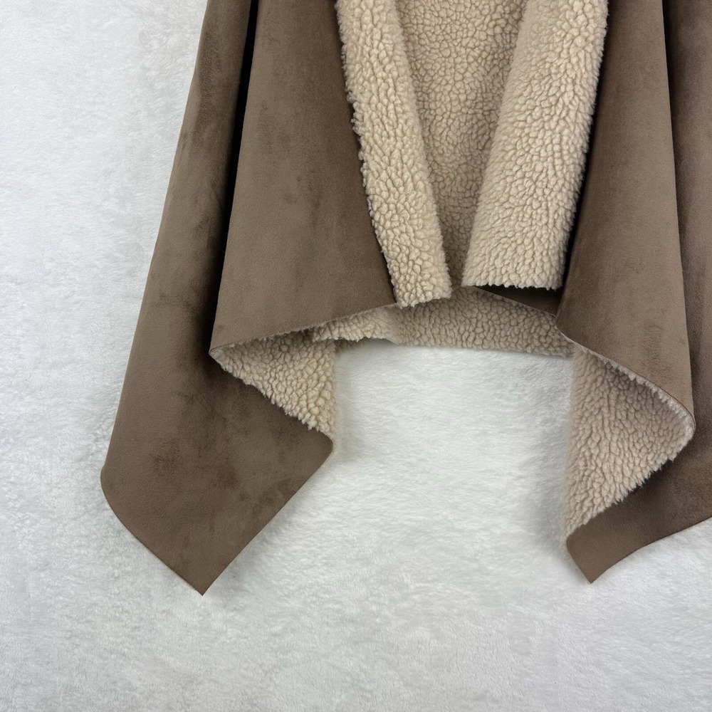 Elan Womens Vest Vegan Suede Sherpa One Size‎ S M L Tan Ivory - Picture 4 of 16